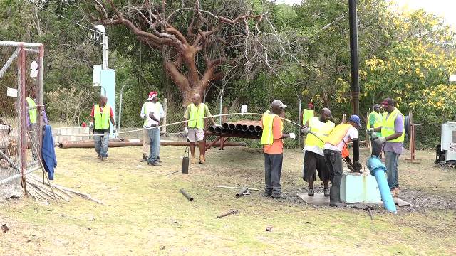 Workers from the Nevis Water Department, the Public Works Department preparing for installation of the new electrical submersible pump provided by the Bedrock Exploration and Development Technologies Maddens Pumping Station on April 15, 2017